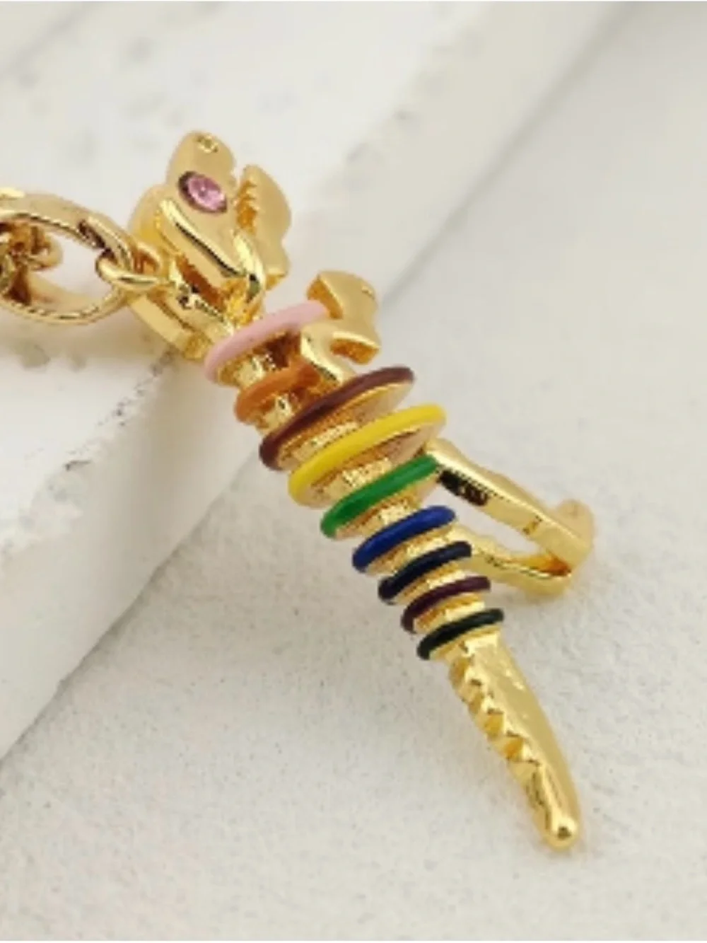 NWT Matching Coach Gold Rainbow Dinosaur Dangle Huggie Earrings and Necklace - Picture 8 of 14